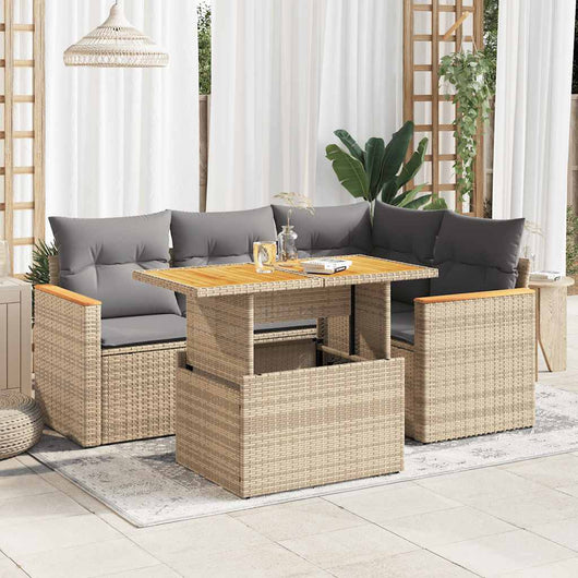 vidaXL Set Divano da Giardino 5 pz con Cuscini Beige Polyrattan Acacia