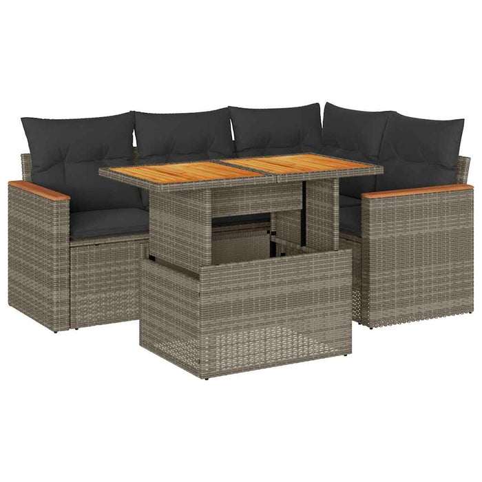 vidaXL Set Divano Giardino 5 pz con Cuscini Grigio Polyrattan Acacia