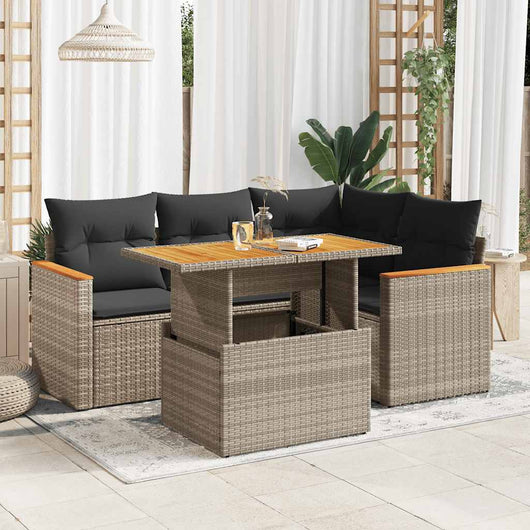 vidaXL Set Divano Giardino 5 pz con Cuscini Grigio Polyrattan Acacia