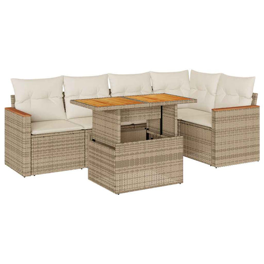 Set Divano da Giardino 6 pz con Cuscini Beige Polyrattan Acacia 3327488