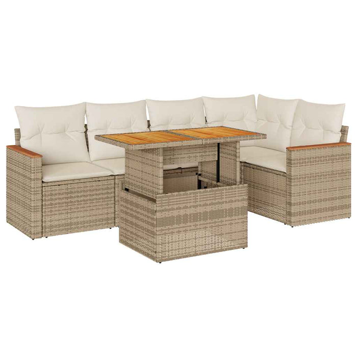 vidaXL Set Divano da Giardino 6 pz con Cuscini Beige Polyrattan Acacia