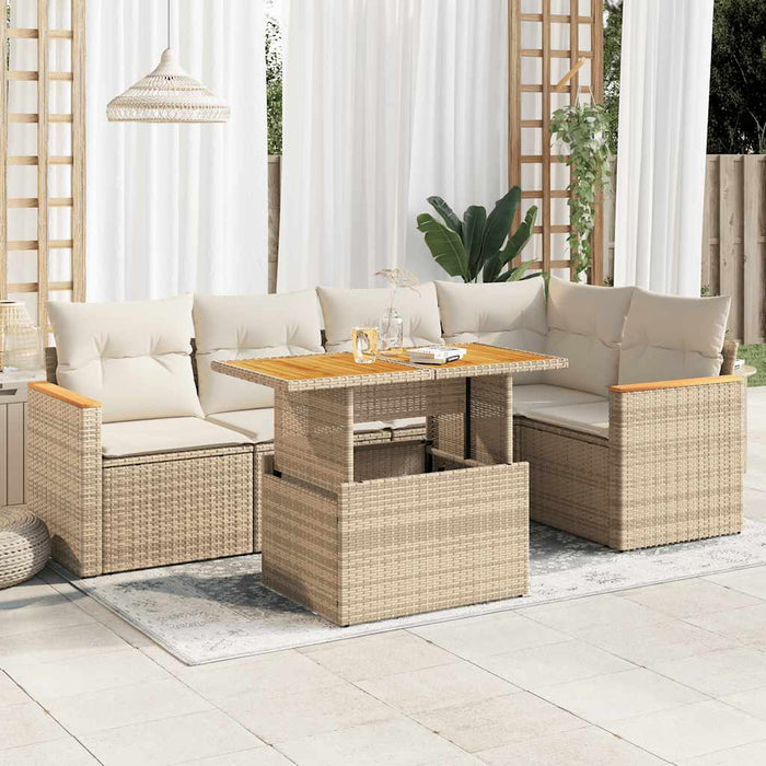 vidaXL Set Divano da Giardino 6 pz con Cuscini Beige Polyrattan Acacia