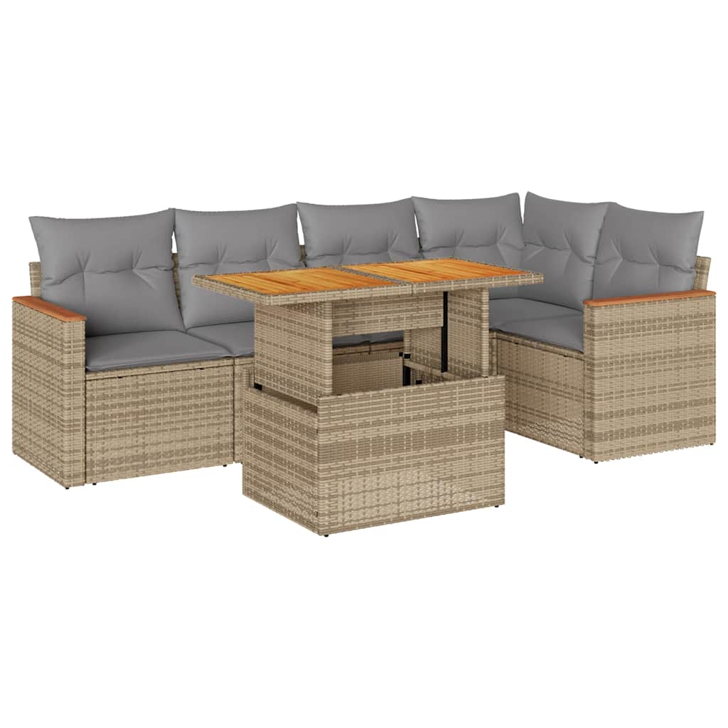 vidaXL Set Divano da Giardino 6 pz con Cuscini Beige Polyrattan Acacia