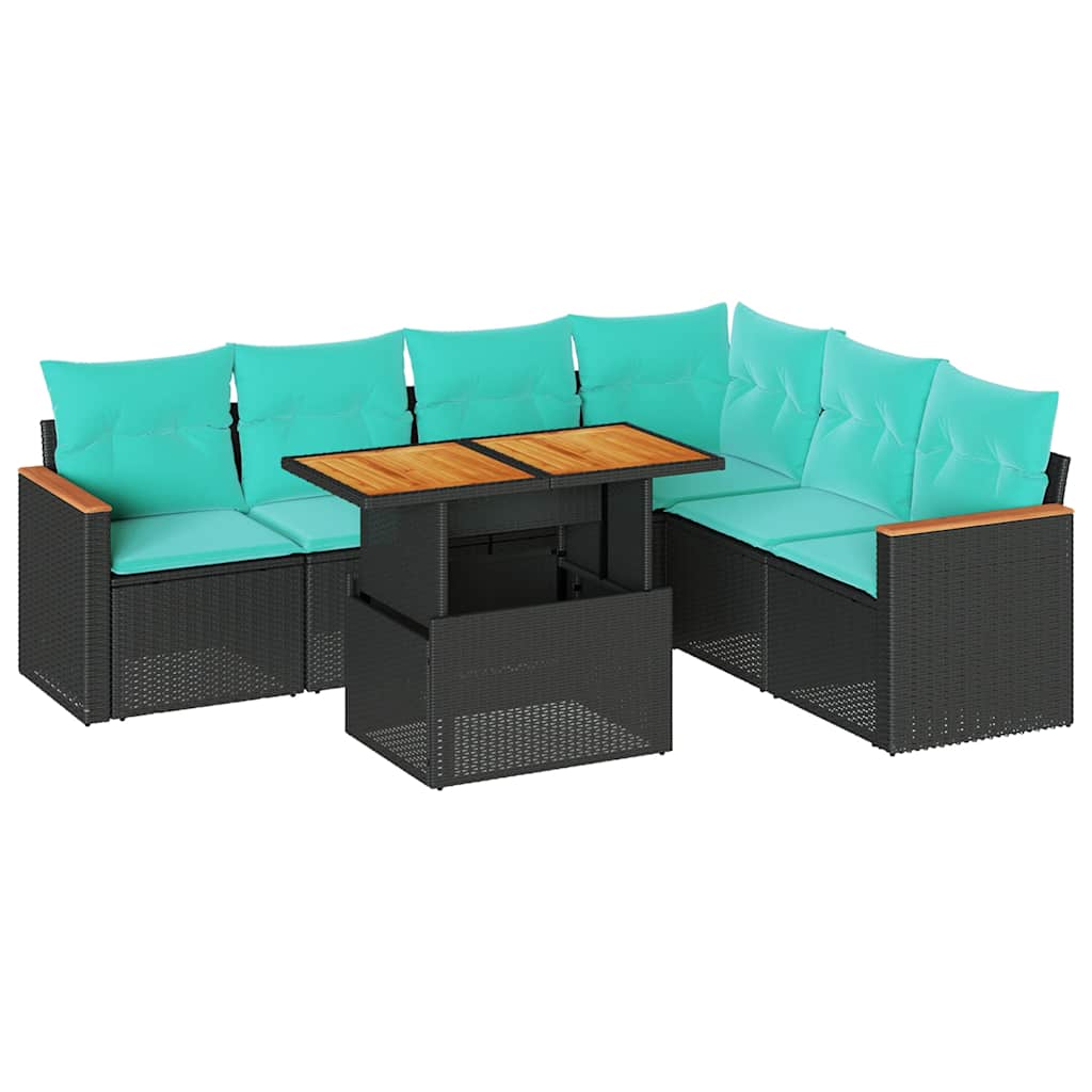 Set Divani da Giardino con Cuscini 7pz Nero Polyrattan 3327494