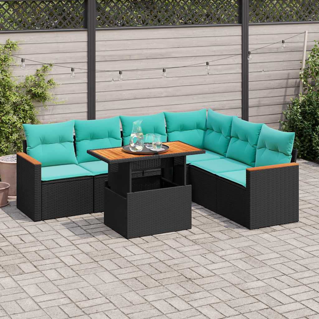 Set Divani da Giardino con Cuscini 7pz Nero Polyrattan 3327494
