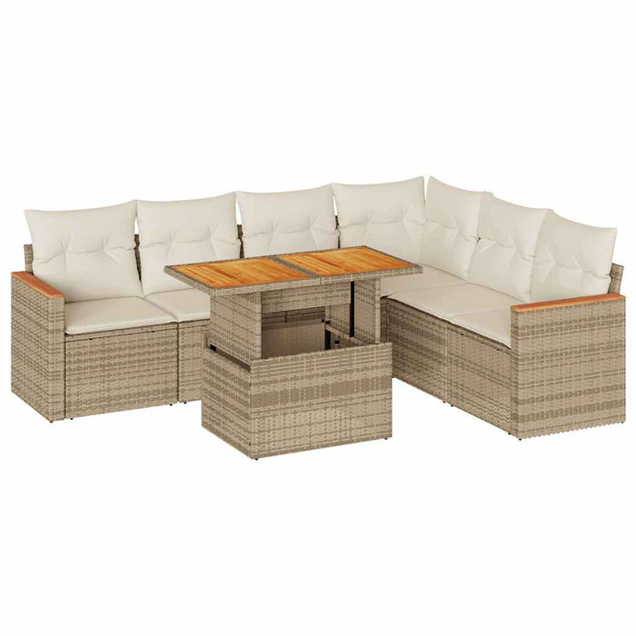 Set Divani da Giardino 7 pz con Cuscini Beige Polyrattan Acacia 3327495