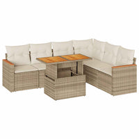 vidaXL Set Divani da Giardino 7 pz con Cuscini Beige Polyrattan Acacia