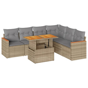 vidaXL Set Divani da Giardino 7 pz con Cuscini Beige Polyrattan Acacia