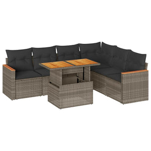 vidaXL Set Divani da Giardino 7pz con Cuscini Grigio Polyrattan Acacia