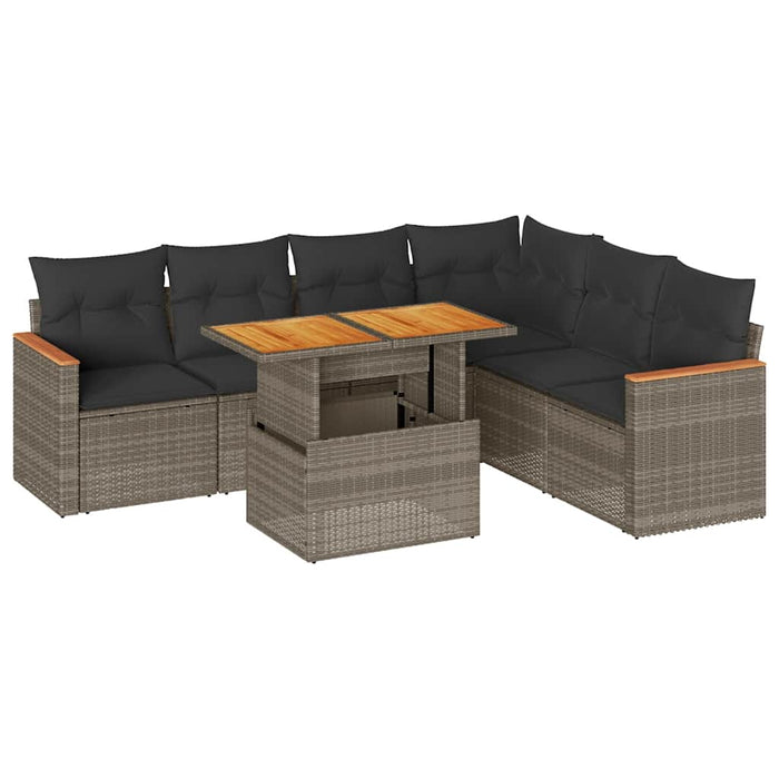 vidaXL Set Divani da Giardino 7pz con Cuscini Grigio Polyrattan Acacia