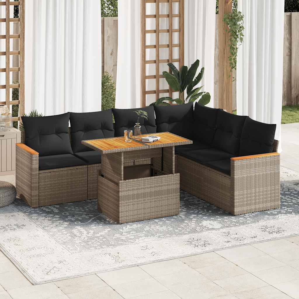 vidaXL Set Divani da Giardino 7pz con Cuscini Grigio Polyrattan Acacia