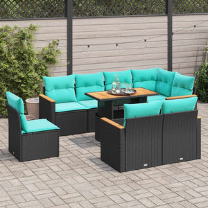 Set Divani da Giardino 9 pz con Cuscini Nero in Polyrattan 3327501