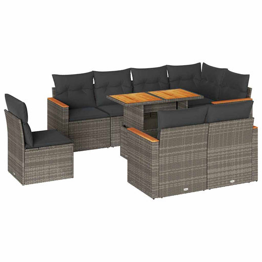 vidaXL Set Divano da Giardino 9pz con Cuscini Grigio Polyrattan Acacia