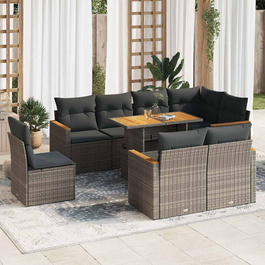 vidaXL Set Divano da Giardino 9pz con Cuscini Grigio Polyrattan Acacia