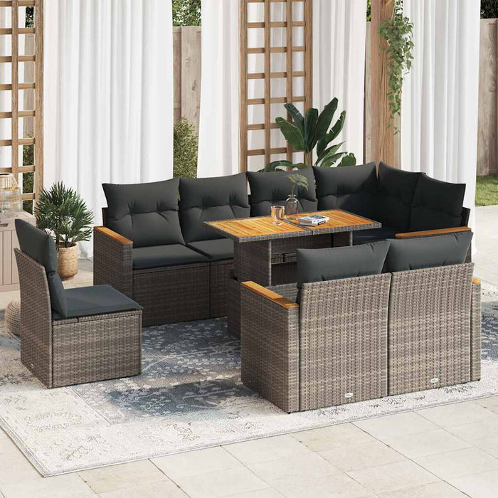 vidaXL Set Divano da Giardino 9pz con Cuscini Grigio Polyrattan Acacia