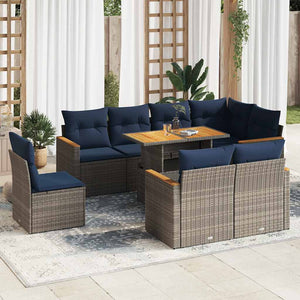 vidaXL Set Divano da Giardino 9 pz con Cuscini Grigio in Polyrattan