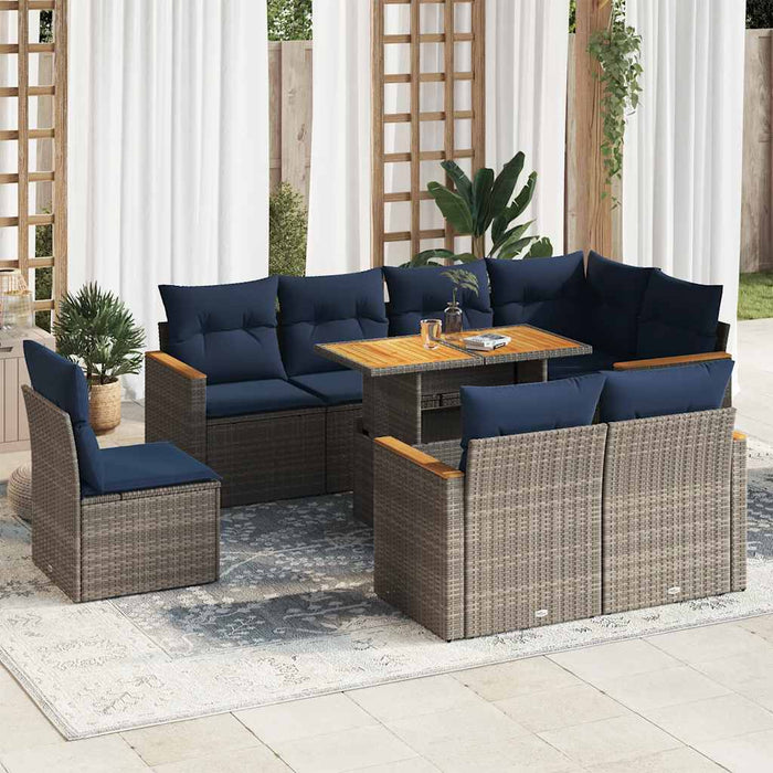 vidaXL Set Divano da Giardino 9 pz con Cuscini Grigio in Polyrattan