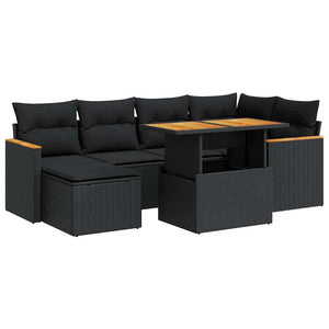 vidaXL Set Divani da Giardino con Cuscini 7pz Nero Polyrattan Acacia
