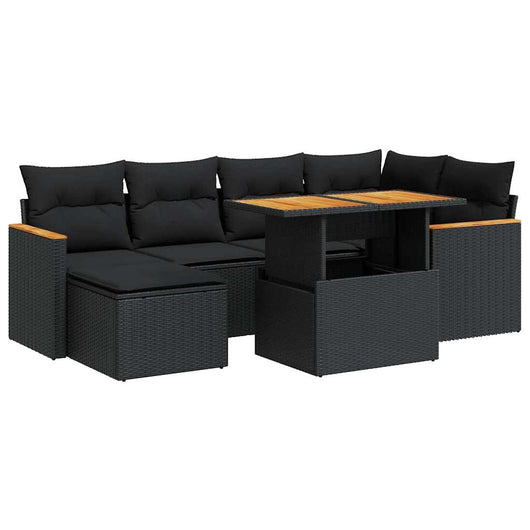 vidaXL Set Divani da Giardino con Cuscini 7pz Nero Polyrattan Acacia