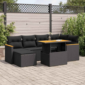 vidaXL Set Divani da Giardino con Cuscini 7pz Nero Polyrattan Acacia