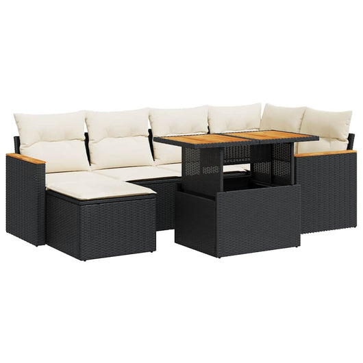 vidaXL Set Divani da Giardino con Cuscini 7pz Nero Polyrattan Acacia