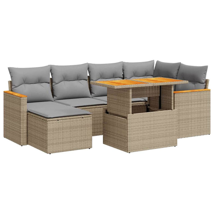 vidaXL Set Divani da Giardino 7 pz con Cuscini Beige Polyrattan Acacia