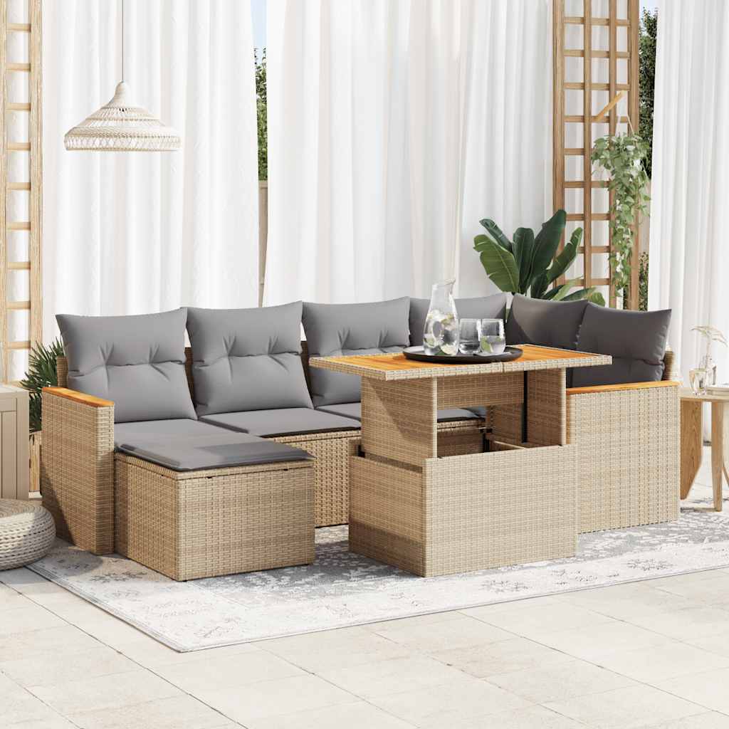 vidaXL Set Divani da Giardino 7 pz con Cuscini Beige Polyrattan Acacia