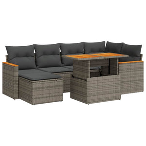 vidaXL Set Divani da Giardino 7pz con Cuscini Grigio Polyrattan Acacia