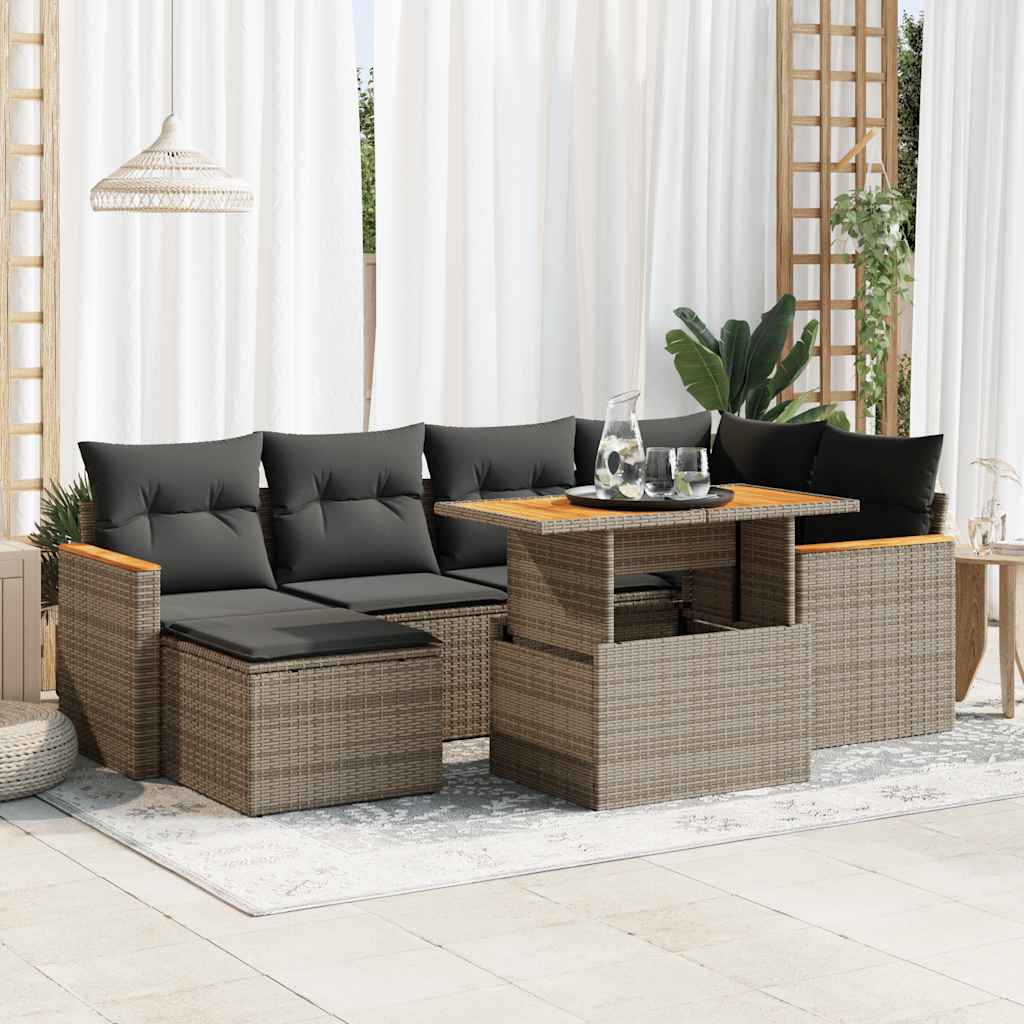 vidaXL Set Divani da Giardino 7pz con Cuscini Grigio Polyrattan Acacia