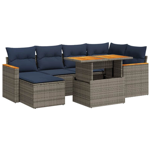 vidaXL Set Divani da Giardino 7 pz con Cuscini Grigio in Polyrattan