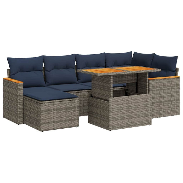 vidaXL Set Divani da Giardino 7 pz con Cuscini Grigio in Polyrattan