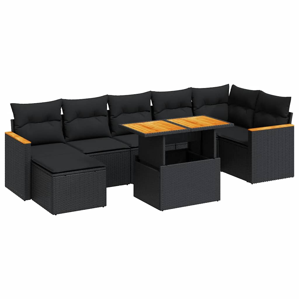 vidaXL Set Divani da Giardino con Cuscini 8 pz Nero Polyrattan Acacia