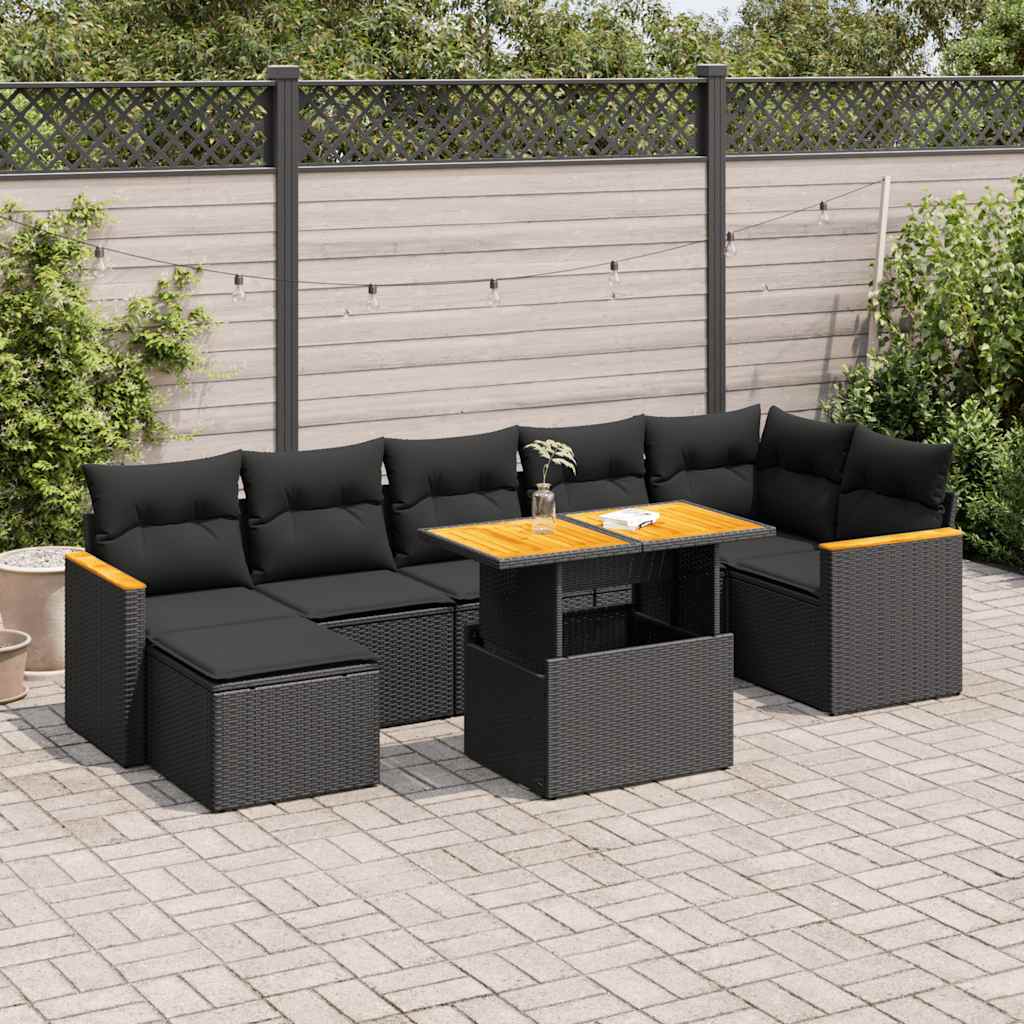 vidaXL Set Divani da Giardino con Cuscini 8 pz Nero Polyrattan Acacia