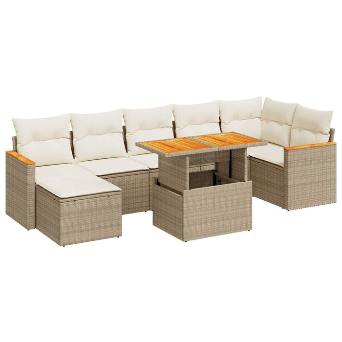 Set Divano da Giardino 8 pz con Cuscini Beige Polyrattan Acacia