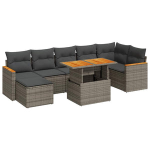 vidaXL Set Divano da Giardino 8pz con Cuscini Grigio Polyrattan Acacia