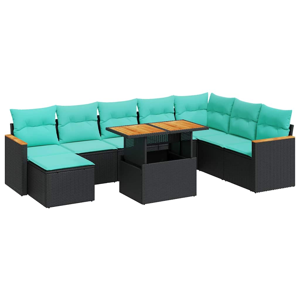Set Divani da Giardino 9 pz con Cuscini Nero in Polyrattan 3327522