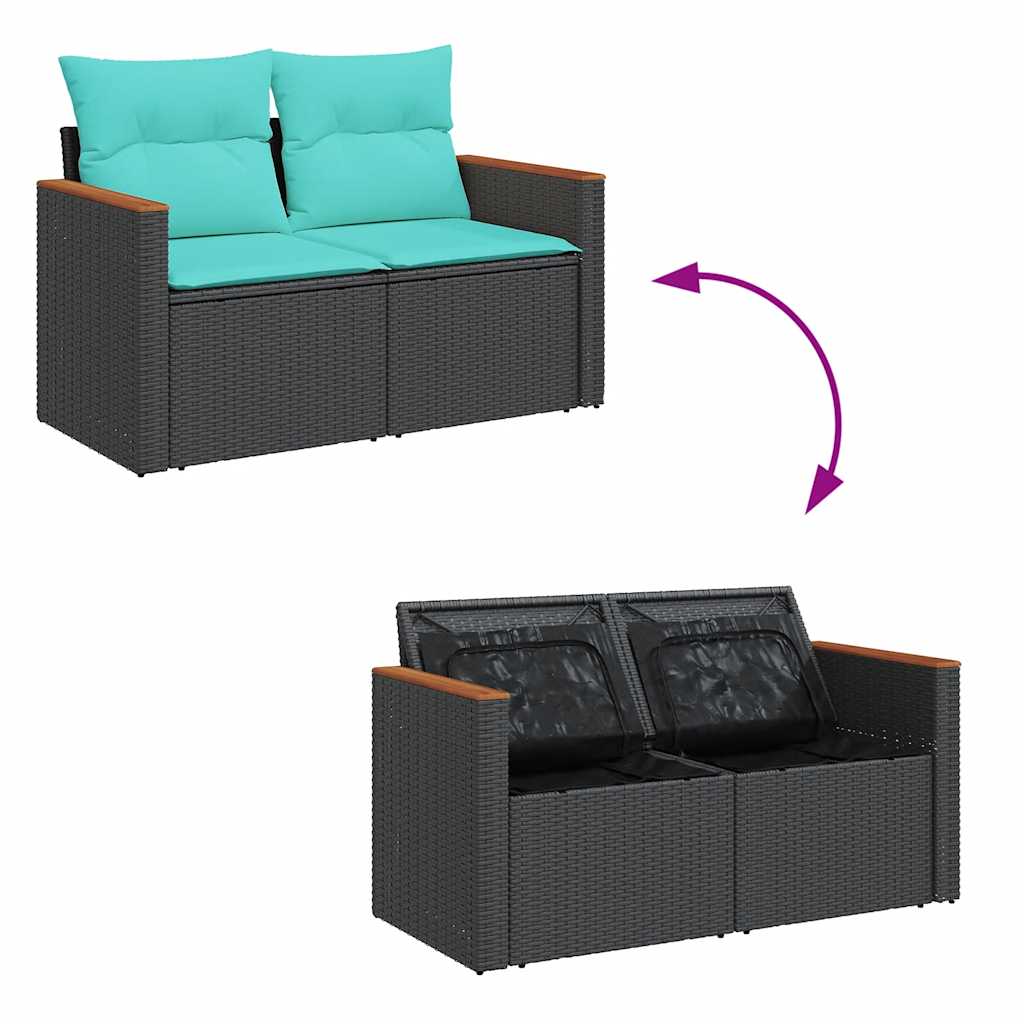 Set Divani da Giardino 9 pz con Cuscini Nero in Polyrattan 3327522