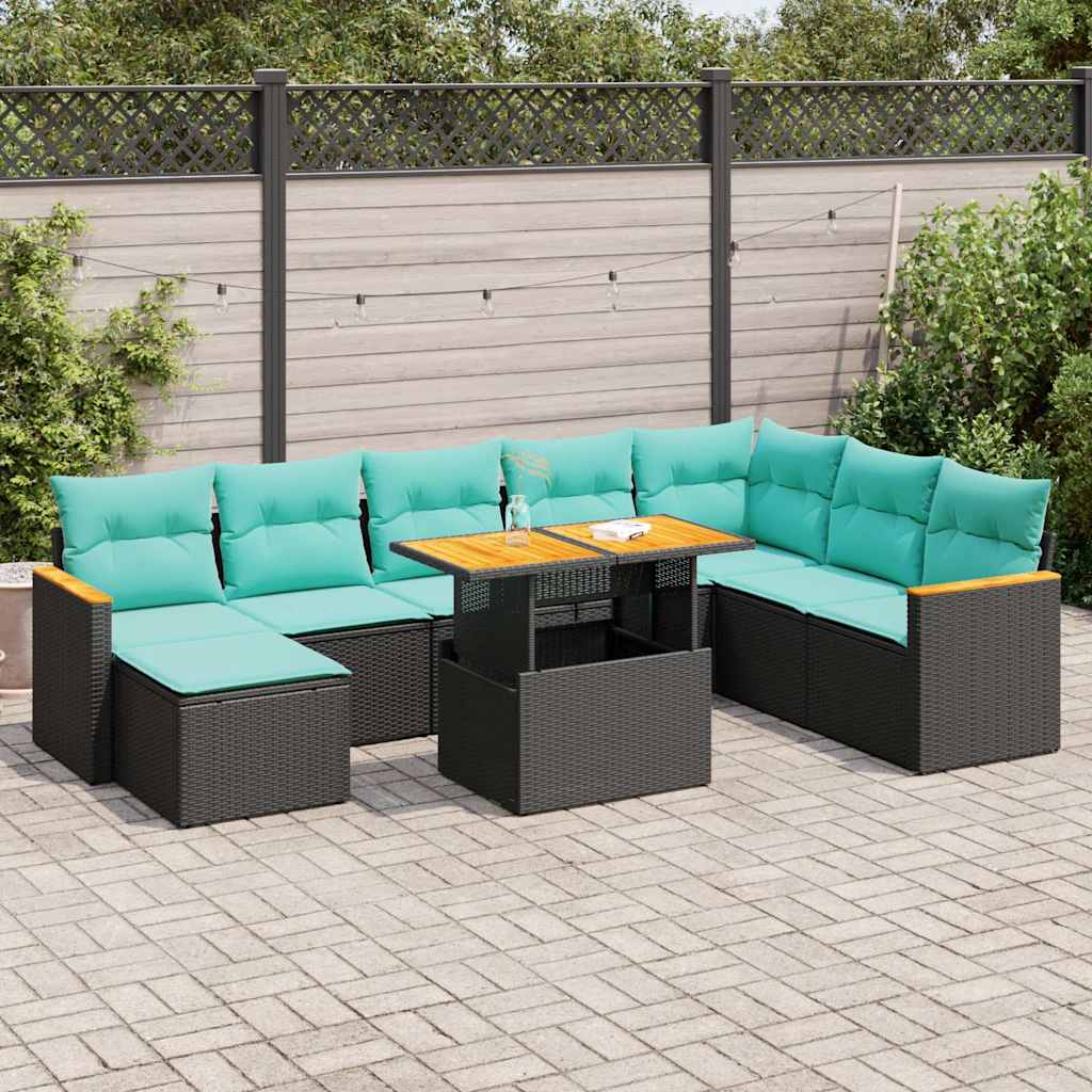 Set Divani da Giardino 9 pz con Cuscini Nero in Polyrattan 3327522