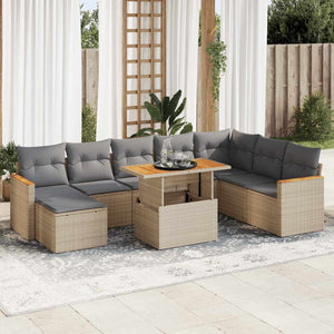 Set Divano da Giardino 9 pz con Cuscini Beige Polyrattan Acacia 3327524