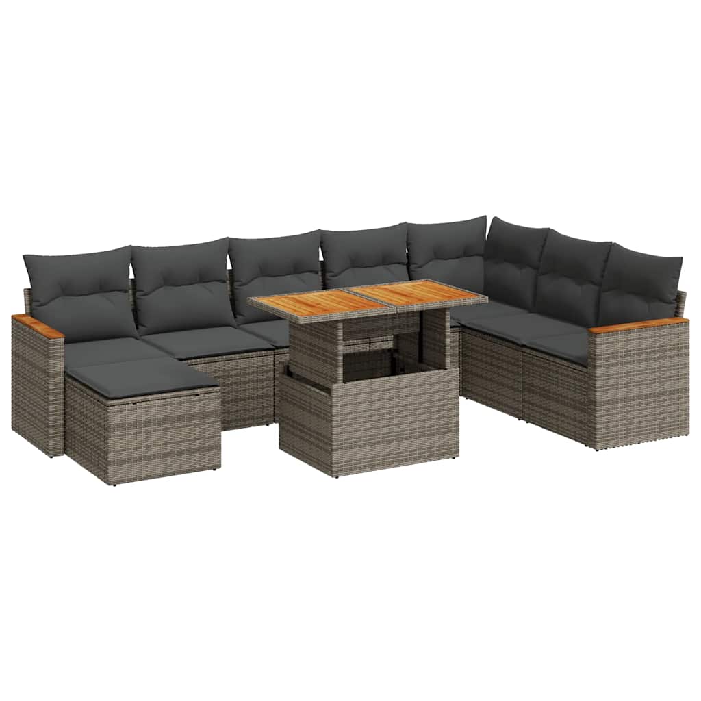 vidaXL Set Divano da Giardino 9pz con Cuscini Grigio Polyrattan Acacia