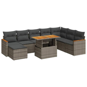 vidaXL Set Divano da Giardino 9pz con Cuscini Grigio Polyrattan Acacia