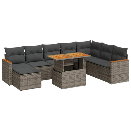 vidaXL Set Divano da Giardino 9pz con Cuscini Grigio Polyrattan Acacia