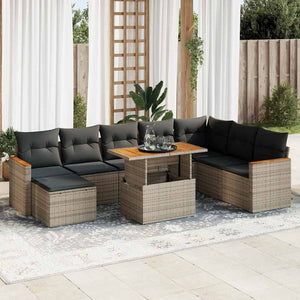 vidaXL Set Divano da Giardino 9pz con Cuscini Grigio Polyrattan Acacia