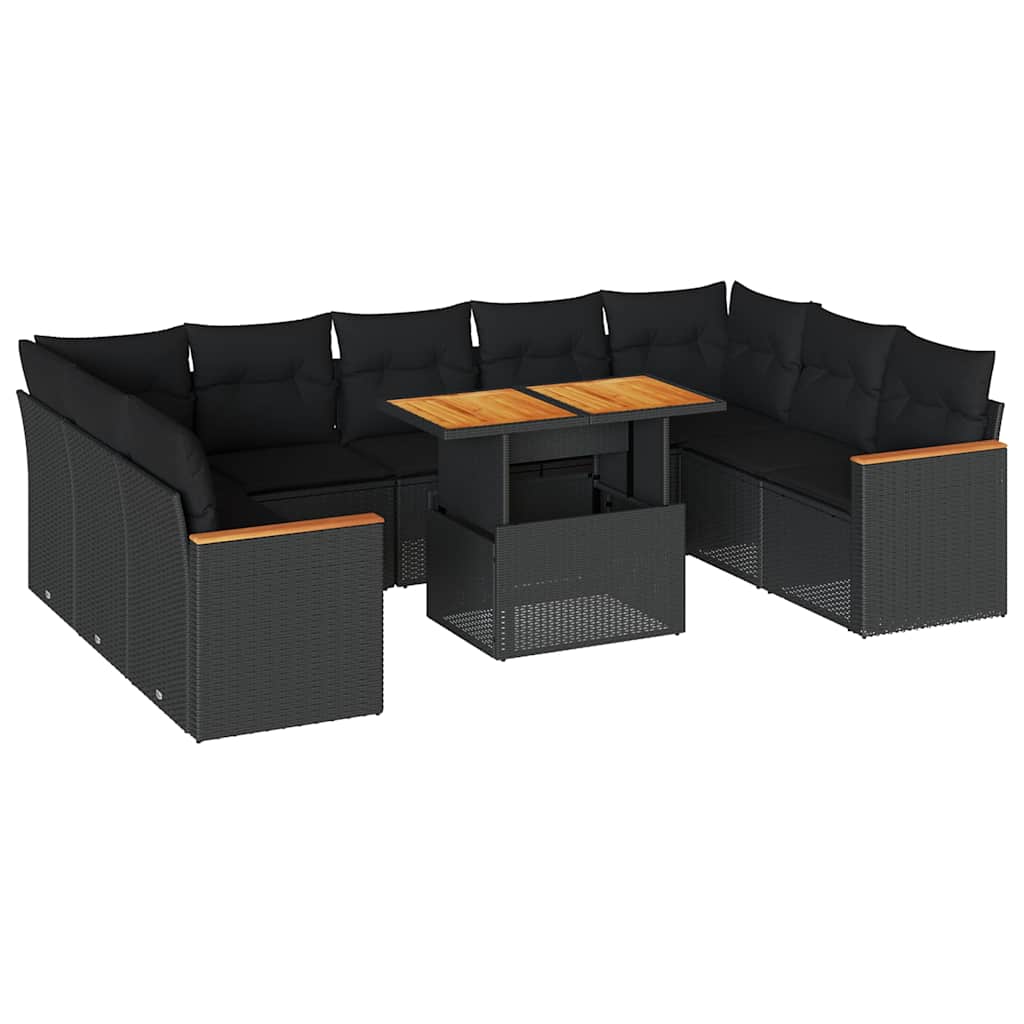 vidaXL Set Divani Giardino 10pz con Cuscini Nero in Polyrattan Acacia