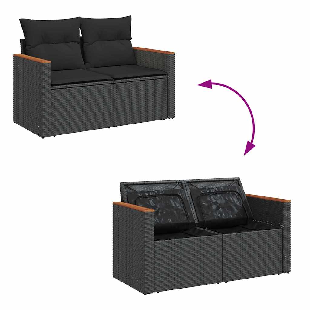 Set Divani Giardino 10pz con Cuscini Nero in Polyrattan Acacia 3327527
