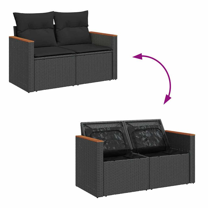 vidaXL Set Divani Giardino 10pz con Cuscini Nero in Polyrattan Acacia