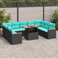 Set Divani da Giardino 10pz con Cuscini in Polyrattan Nero 3327529