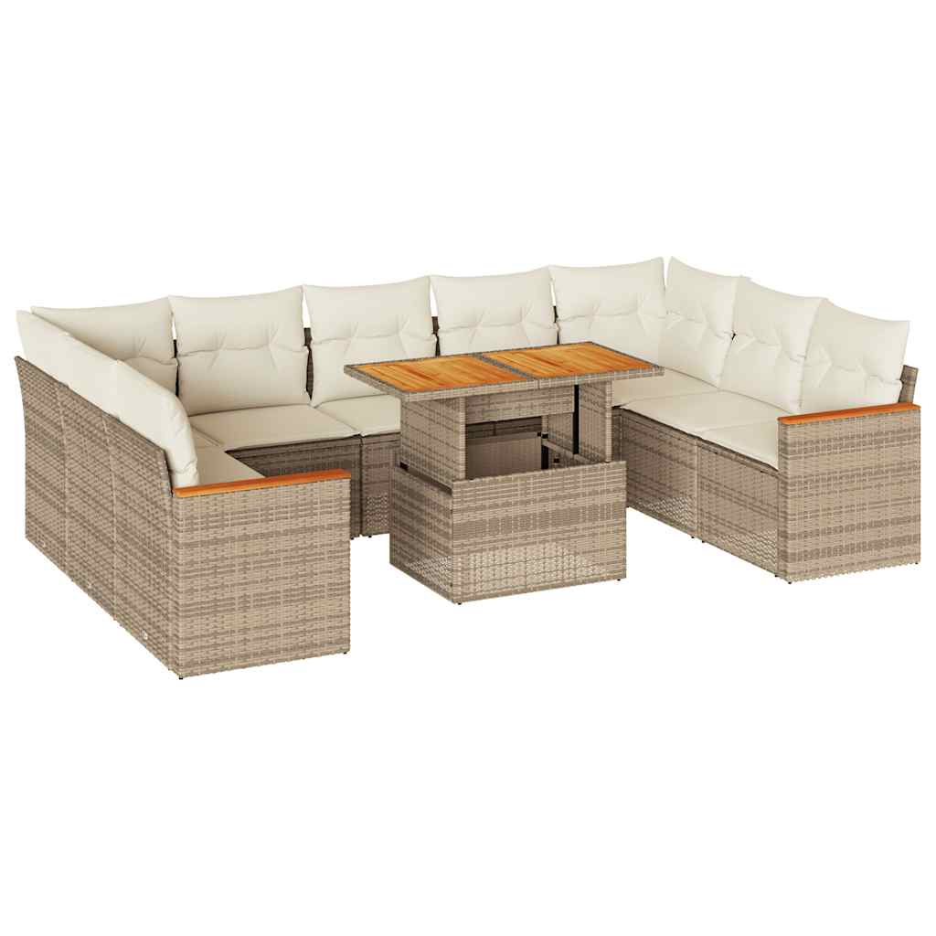 Divano da Giardino 10 pz con Cuscini Beige in Polyrattan Acacia 3327530