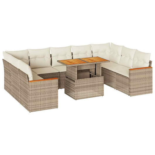 Divano da Giardino 10 pz con Cuscini Beige in Polyrattan Acacia 3327530