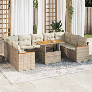 Divano da Giardino 10 pz con Cuscini Beige in Polyrattan Acacia 3327530